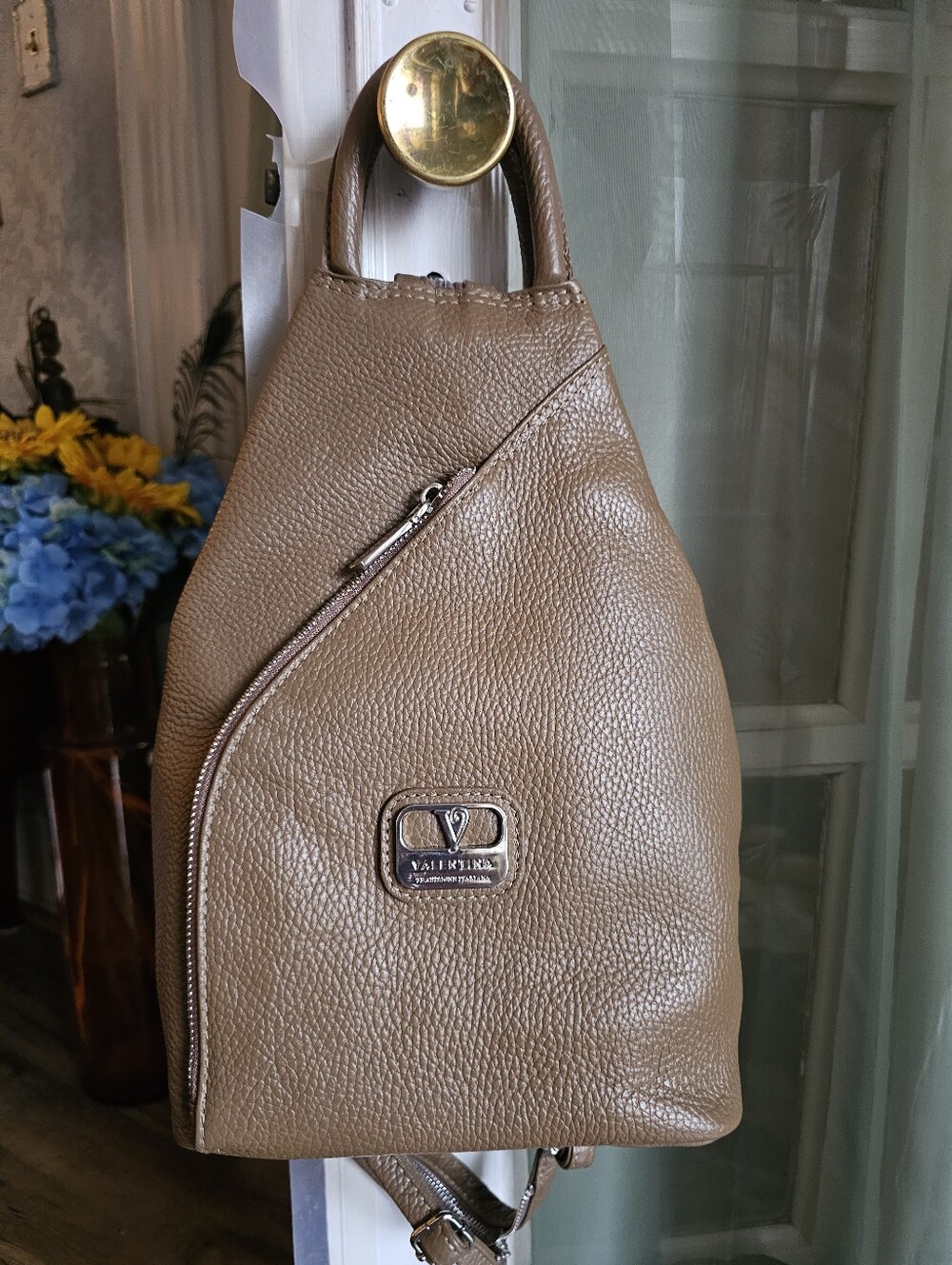 Valentina Italian Pebble Leather Backpack New Without Tags